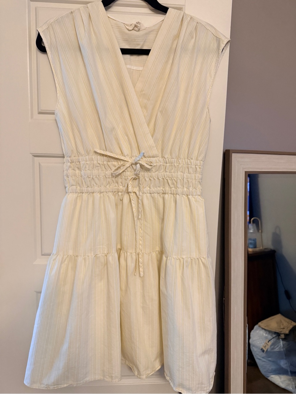 MELLODAY Cream Striped Smocked Waist Casual Dress